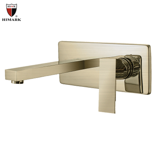 HIMARK contemporary copper wall mount brushed gold bathroom sink faucet